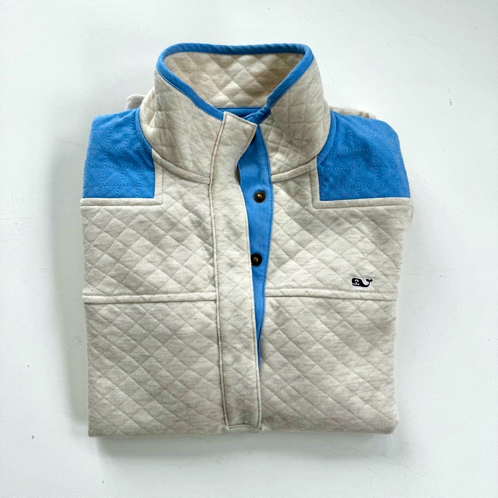 Vineyard Vines Women Quilted Small Blue Sweatshirt Pull Over Quarter Snap Preppy